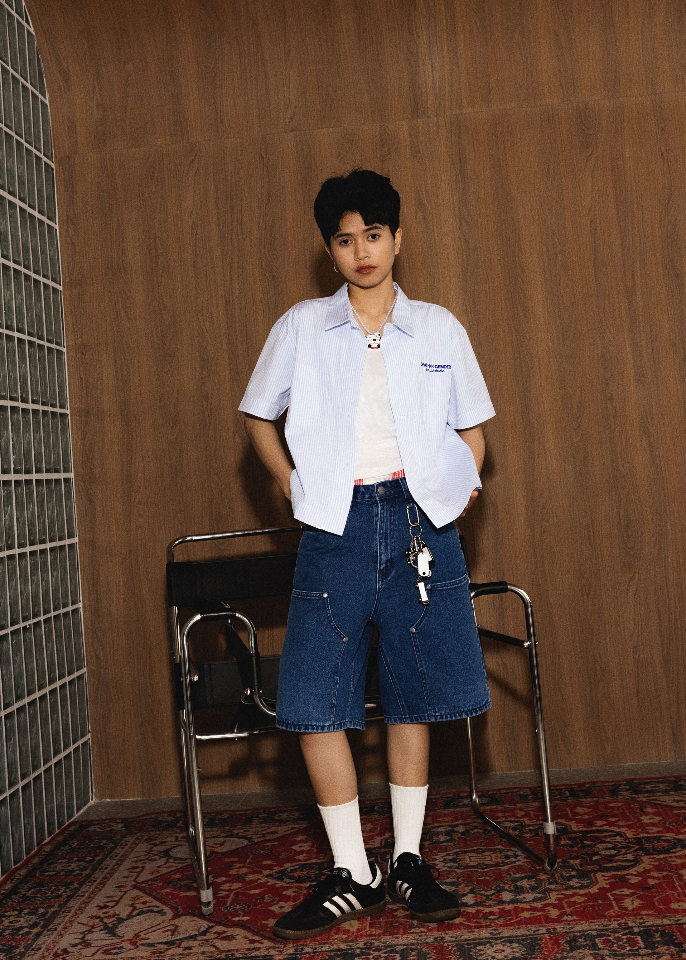 S105: Washed Denim Carabiner Shorts (Deep Blue)