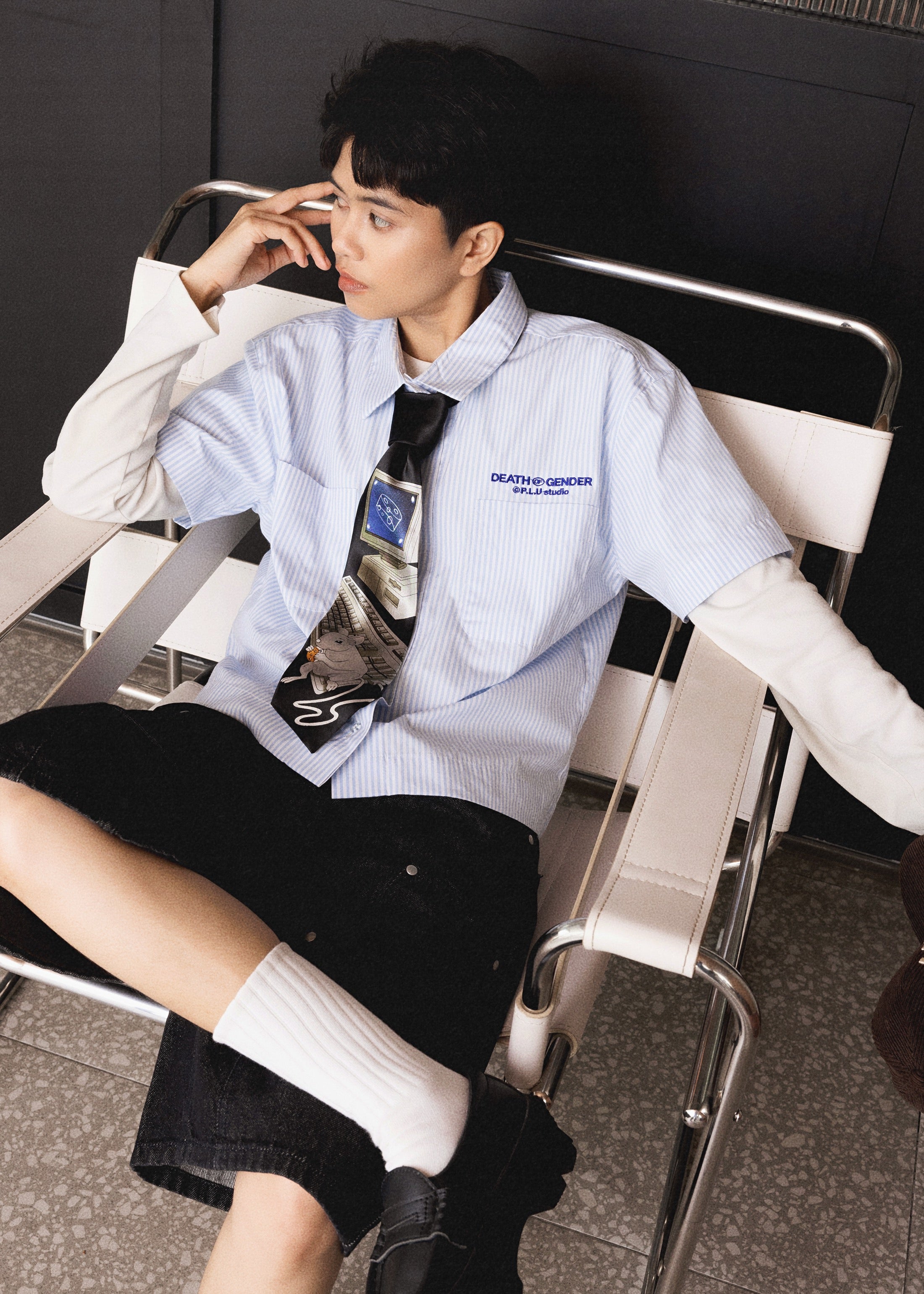 S101: Pinstripe Boxy Crop Shirt