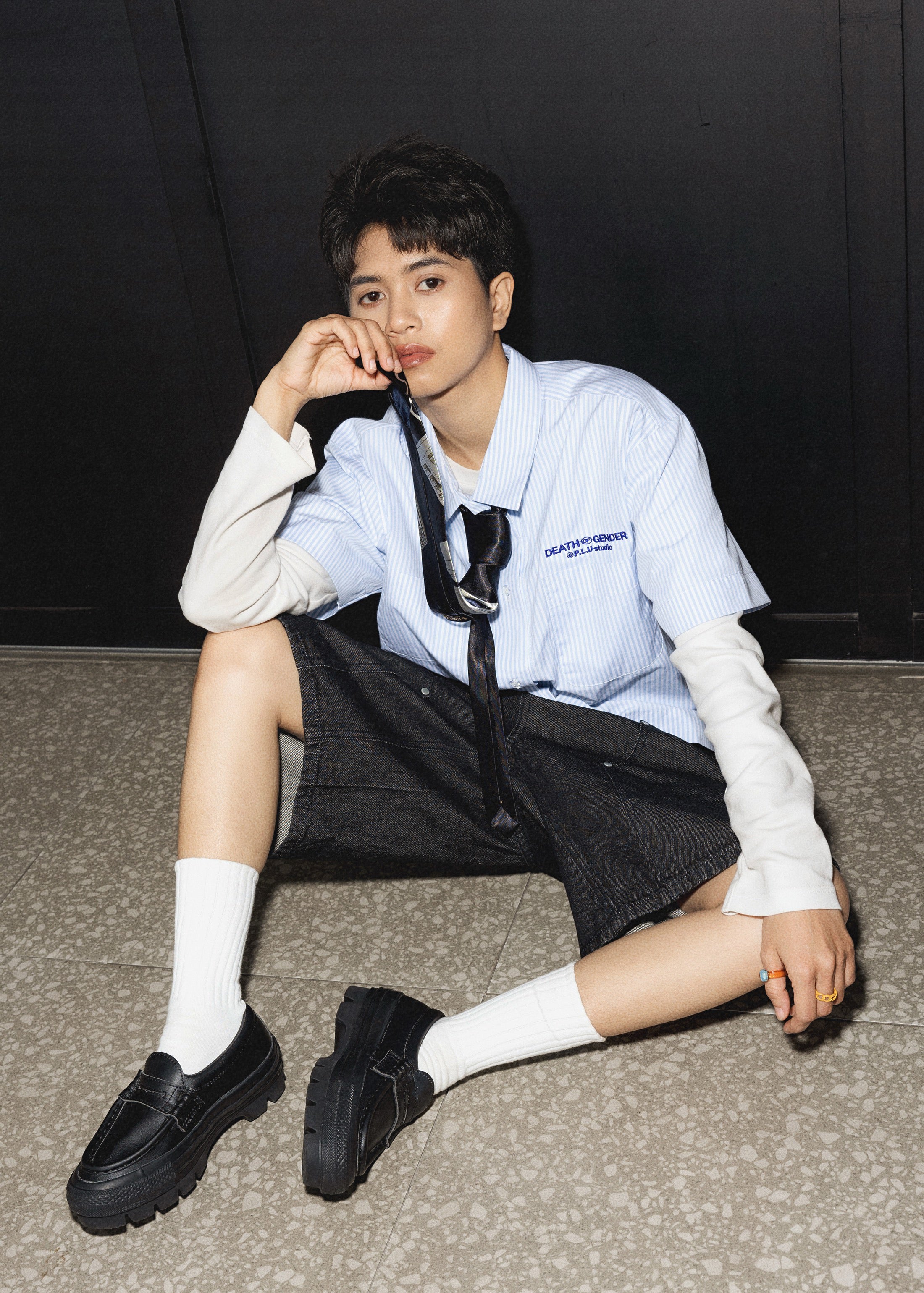 S101: Pinstripe Boxy Crop Shirt