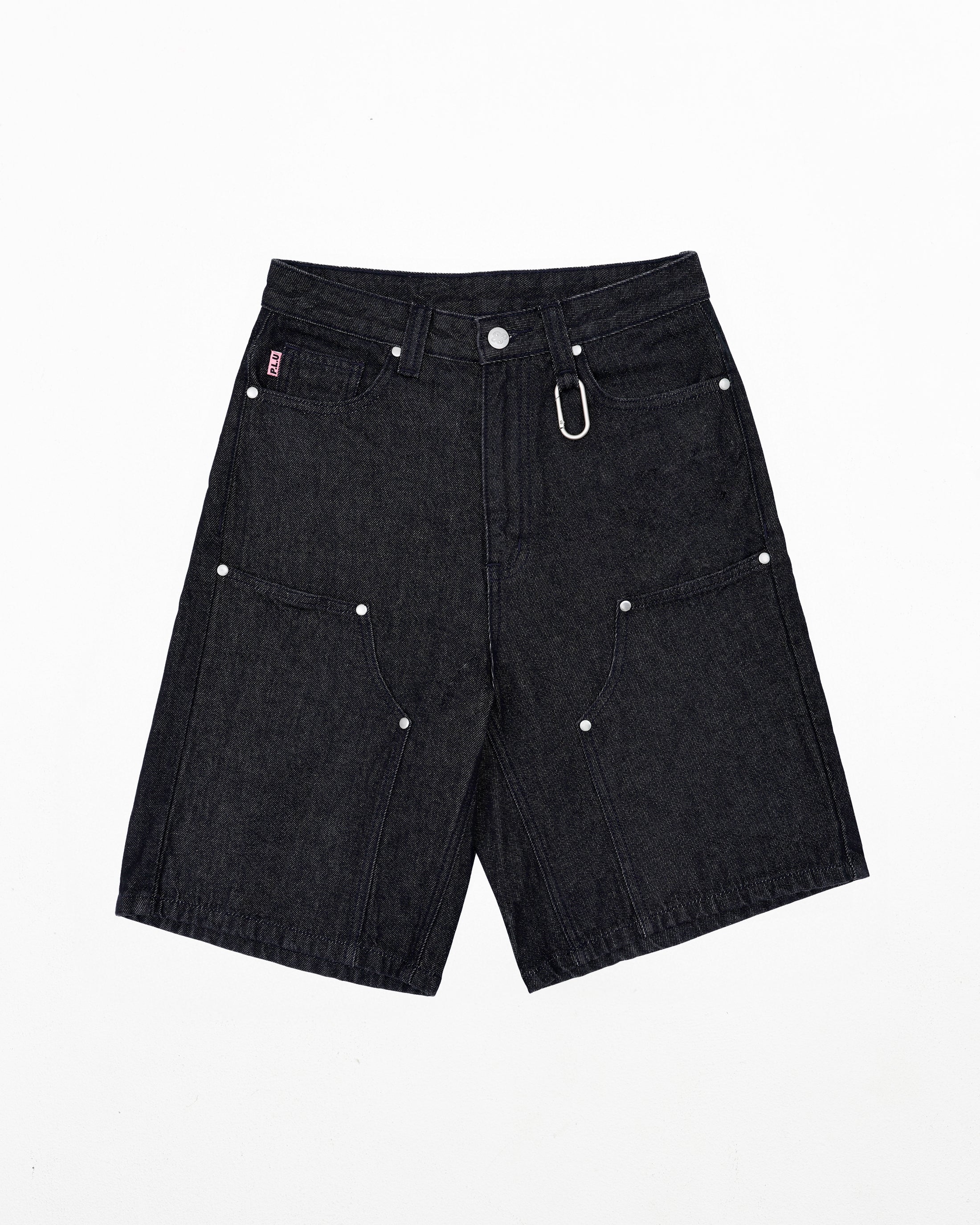 S104: Raw Denim Carabiner Shorts (Black)