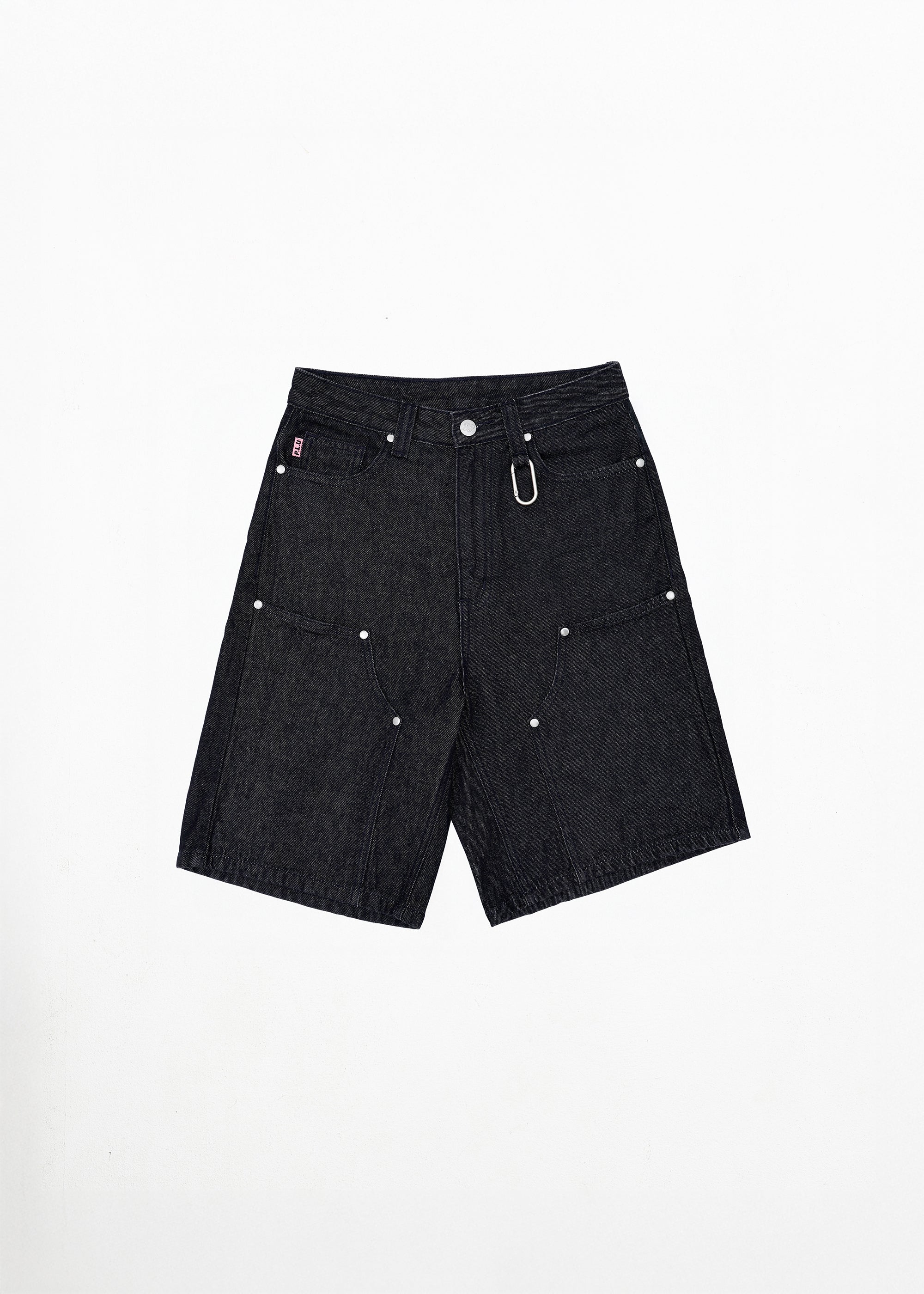 S104: Raw Denim Carabiner Shorts (Black)