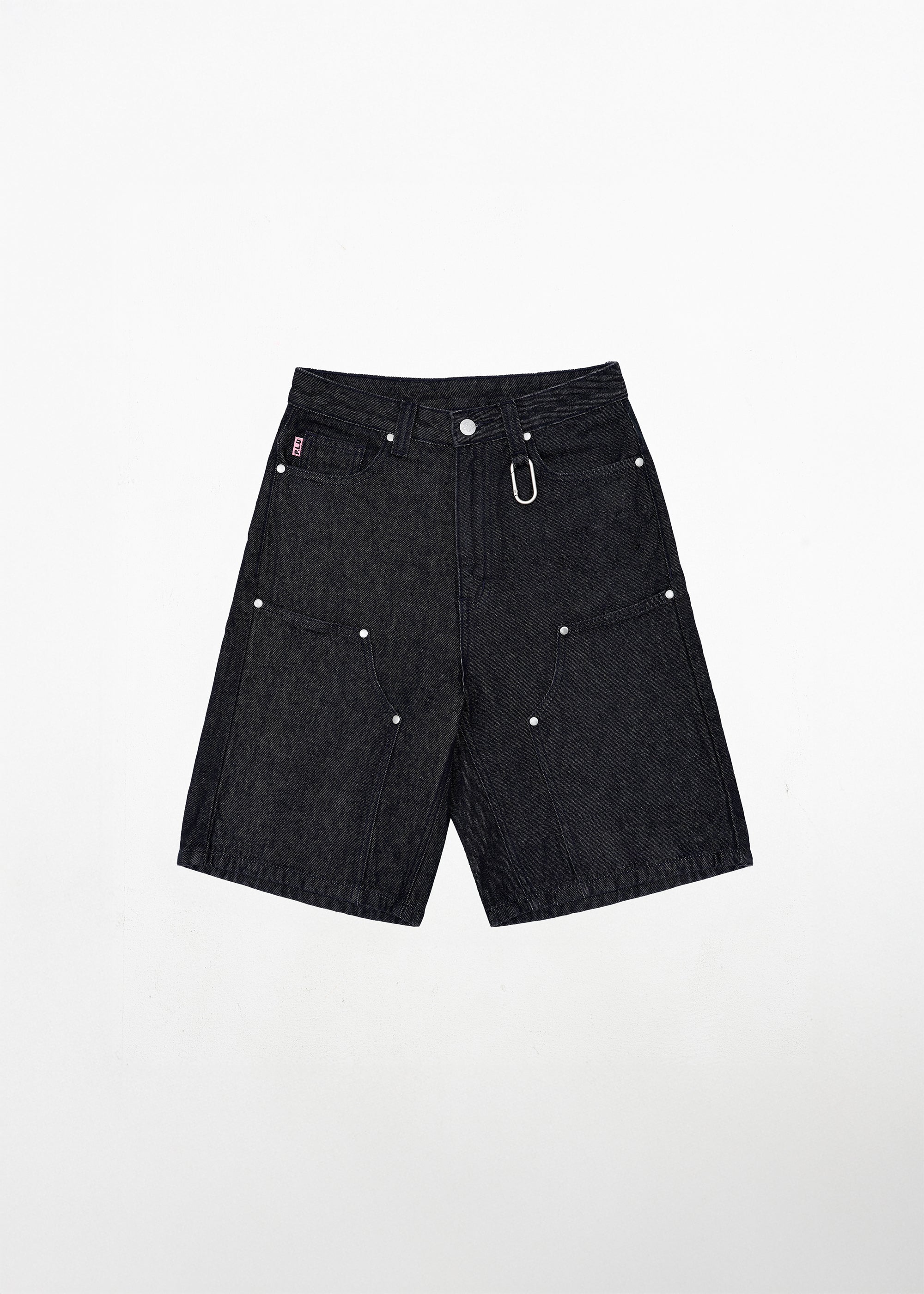 S104: Raw Denim Carabiner Shorts (Black)