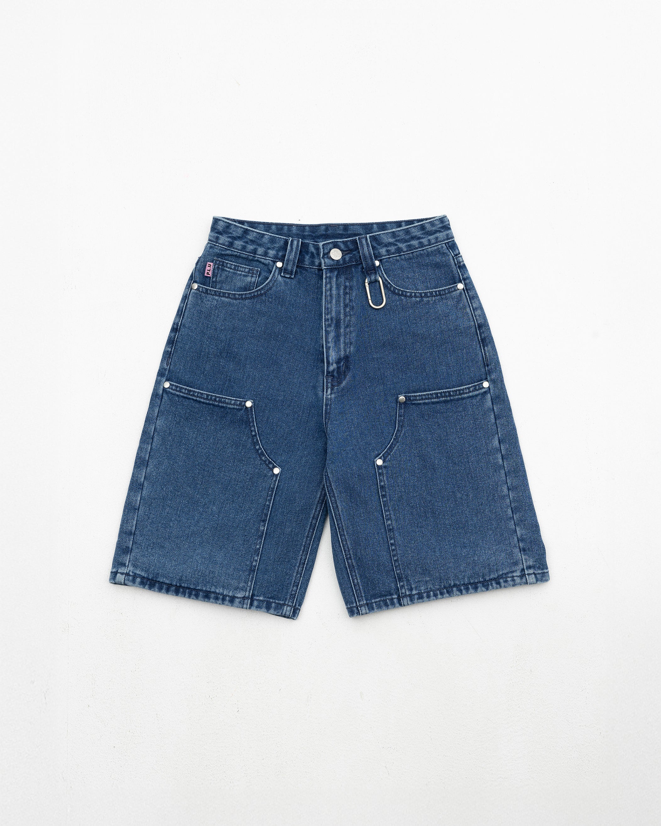 S105: Washed Denim Carabiner Shorts (Deep Blue)
