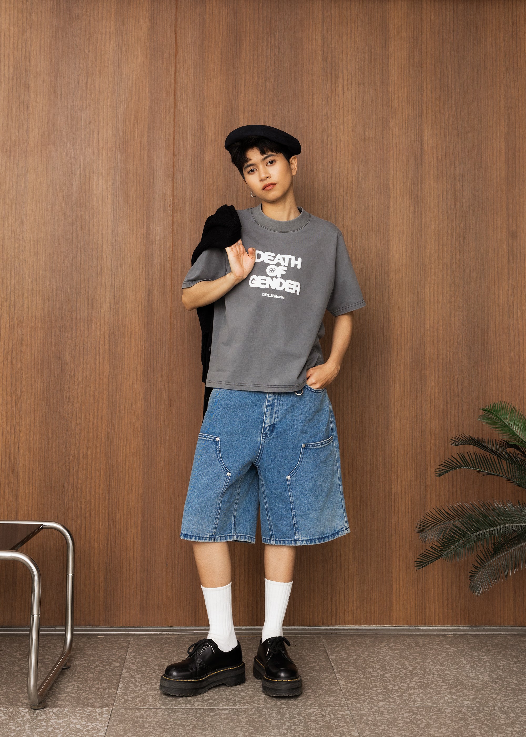 S106: Washed Denim Carabiner Shorts (Light Blue)